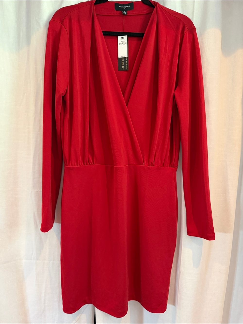 Banana Republic Red Wrap-Style Long Sleeve Dress